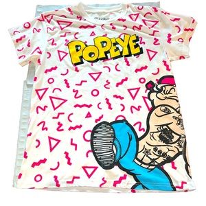 Popeye 90s cartoon graffiti art white Tshirt Pink Shape Art Tattoos Skull Heart